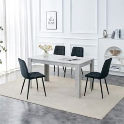 KOSY KOALA Stone Grey Effect Wood Dining Table Set with 4 Black Velvet Chairs Modern Dining Room Furniture in Brown - thumbnail 1