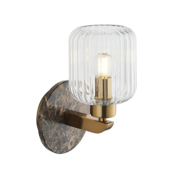 Netlighting Travi Ribbed Wall Lamp Brown Vintage Brass & Ribbed Glass E14 - image 1