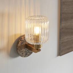 Netlighting Travi Ribbed Wall Lamp Brown Vintage Brass & Ribbed Glass E14 - thumbnail 3