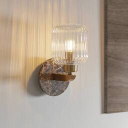 Netlighting Travi Ribbed Wall Lamp Brown Vintage Brass & Ribbed Glass E14 - thumbnail 2