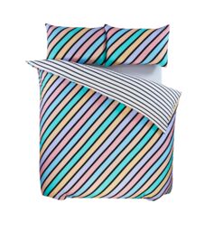 Rapport Home Oxford Stripe Microfibre Reversible Duvet Cover Set with Pillowcase in Green - Size: King - thumbnail 3