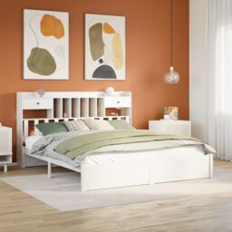 Berkfield Home Bookcase Bed without Mattress White 180x200cm Super King Solid Wood Pine - thumbnail 1