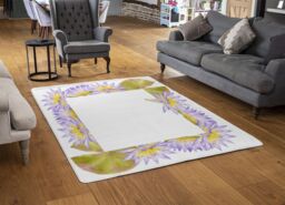 Benjamin Tate Design Gold & Purple Flowers Rug in Natural - Size: Large - thumbnail 2