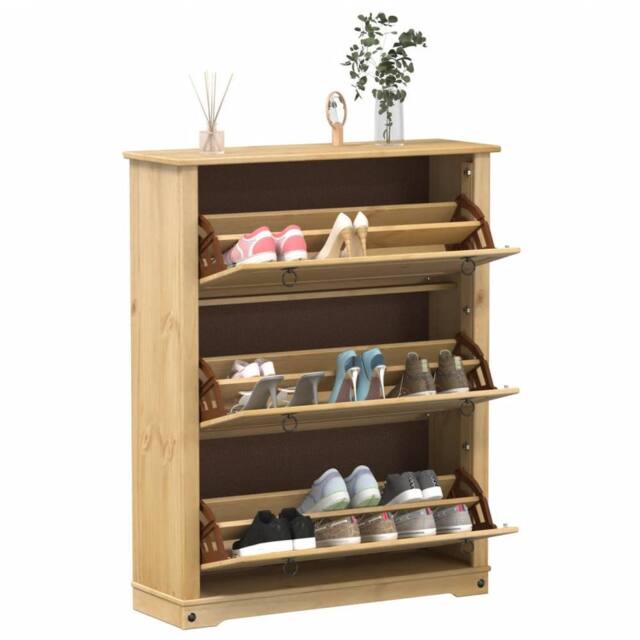 Berkfield Home Shoe Cabinet Corona 99x32x124.5 cm Solid Wood Pine in Brown - image 1
