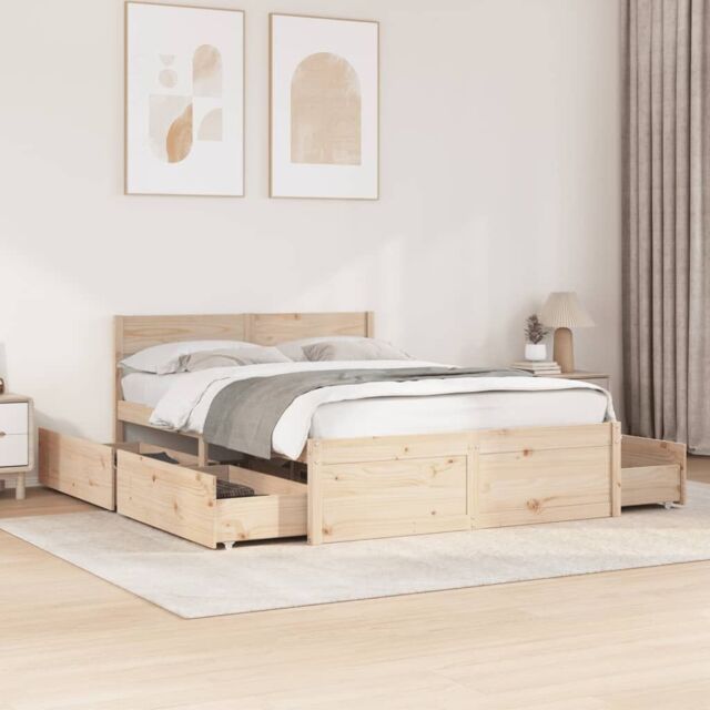 Berkfield Home Bed Frame without Mattress 140x190 cm Solid Wood Pine in Brown - image 1