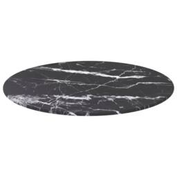 Berkfield Home Table Top Black Ã˜50x0.8 cm Tempered Glass with Marble Design - Size: 50x0.8 cm - thumbnail 2