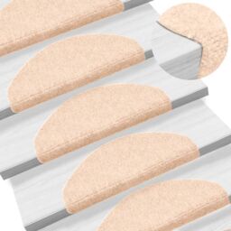 Berkfield Home 15 pcs Self-adhesive Stair Mats Needle Punch 65x21x4 cm Brown - Size: Medium - thumbnail 1