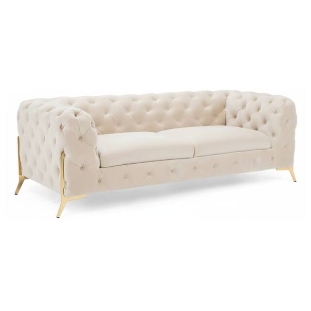 Stratus Interiors Modern Italian Chesterfield Sofa Plush Velvet 3 Seater 195W in Cream - Size: 190 cm x 60 cm - image 1