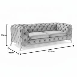 Stratus Interiors Modern Italian Chesterfield Sofa Plush Velvet 3 Seater 195W in Cream - Size: 190 cm x 60 cm - thumbnail 2
