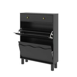 KEEPREAPER Modern Shoe Cabinet with 2 Flip Drawers & 1 Pull-Out Drawer in Black - thumbnail 2