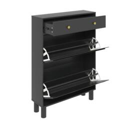 KEEPREAPER Modern Shoe Cabinet with 2 Flip Drawers & 1 Pull-Out Drawer in Black - thumbnail 4
