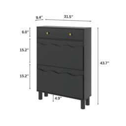 KEEPREAPER Modern Shoe Cabinet with 2 Flip Drawers & 1 Pull-Out Drawer in Black - thumbnail 5