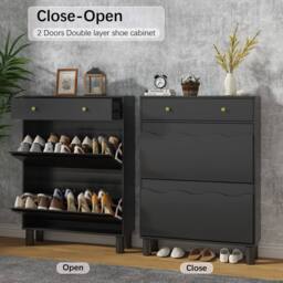 KEEPREAPER Modern Shoe Cabinet with 2 Flip Drawers & 1 Pull-Out Drawer in Black - thumbnail 7