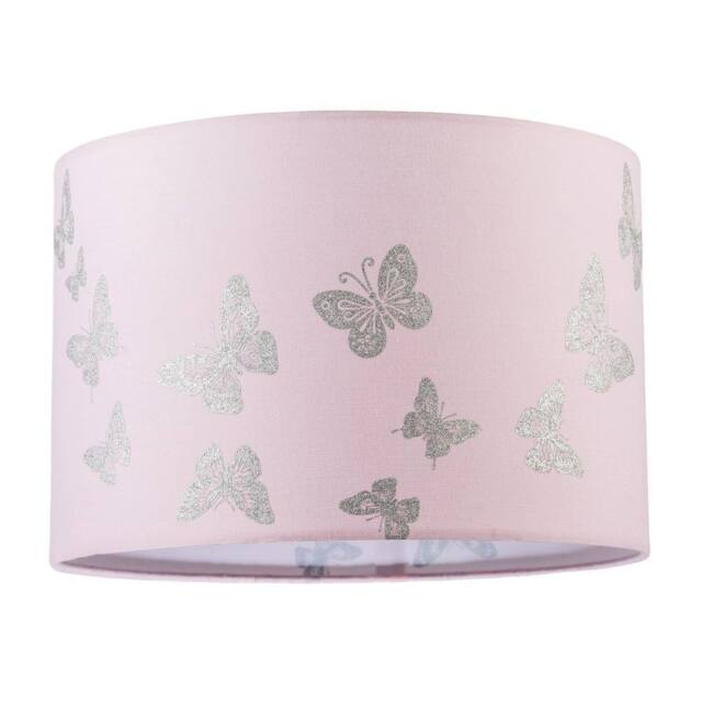 Happy Homewares Modern Feminine Soft Pink Lamp Shade with Silver Glitter Butterflies - Size: 12 inches - image 1