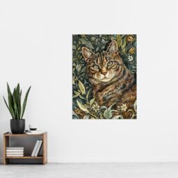 "Artery8 Cat Lover Moggie Pet Hiding in Wildflower Field Wall Art Print in Green - Size: W24"" x H32""" - thumbnail 4