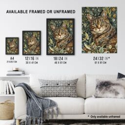 "Artery8 Cat Lover Moggie Pet Hiding in Wildflower Field Wall Art Print in Green - Size: W24"" x H32""" - thumbnail 3