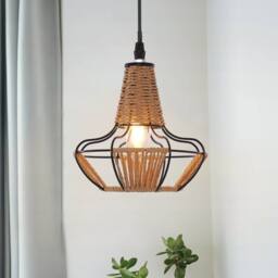 Living and Home Woven Rattan Cage Pendant Light for Natural Charm - thumbnail 4