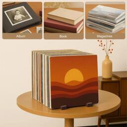 Nordara Metal Record Storage Rack Holds 50 Albums Display Stand in Brown - thumbnail 3