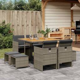 Berkfield Home 9 Piece Garden Dining Set with Cushions Grey Poly Rattan