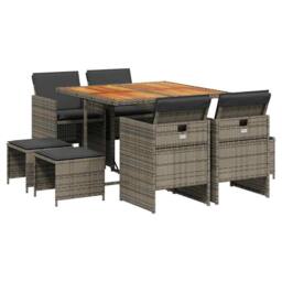 Berkfield Home 9 Piece Garden Dining Set with Cushions Grey Poly Rattan - thumbnail 2