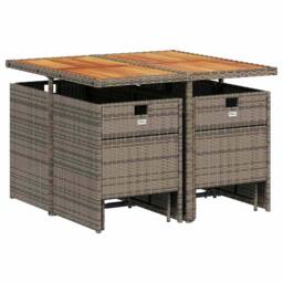 Berkfield Home 9 Piece Garden Dining Set with Cushions Grey Poly Rattan - thumbnail 3
