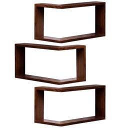 Ventryn 3 Pcs Wood Corner Shelves Wall Mounted Storage Display in Brown - thumbnail 3