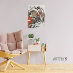 "Artery8 Mystical Bird Woman with Flute Canvas Wall Art Print Hokusai in Red - Size: W18"" x H24""" - thumbnail 3