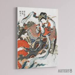 "Artery8 Mystical Bird Woman with Flute Canvas Wall Art Print Hokusai in Red - Size: W18"" x H24""" - thumbnail 2