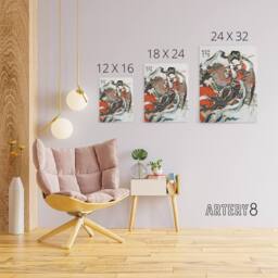 "Artery8 Mystical Bird Woman with Flute Canvas Wall Art Print Hokusai in Red - Size: W18"" x H24""" - thumbnail 4