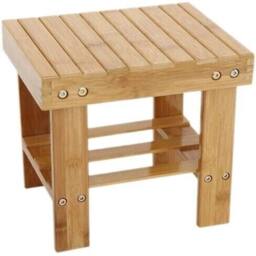 SPETLEK Bamboo Step Stool with Storage Shelf for Home & Office in Brown