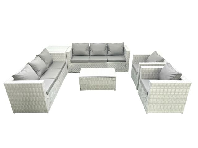 Fimous Outdoor Rattan Sofa Garden Furniture Set with 2 Armchairs Oblong Coffee Table Side Table Light Grey Mixed - image 1