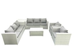 Fimous Outdoor Rattan Sofa Garden Furniture Set with 2 Armchairs Oblong Coffee Table Side Table Light Grey Mixed - thumbnail 2