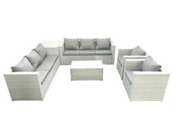 Fimous Outdoor Rattan Sofa Garden Furniture Set with 2 Armchairs Oblong Coffee Table Side Table Light Grey Mixed - thumbnail 1