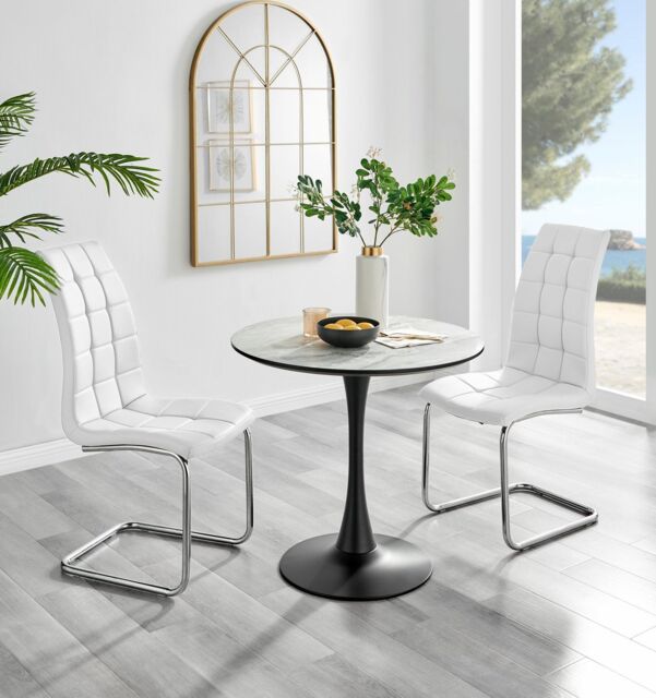 FurnitureboxUK Elina White Marble Effect Scratch Resistant Dining Table & 2 Murano Faux Leather Chairs - image 1