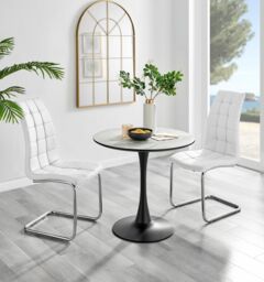 FurnitureboxUK Elina White Marble Effect Scratch Resistant Dining Table & 2 Murano Faux Leather Chairs - thumbnail 1