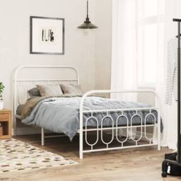 Berkfield Home Metal Bed Frame without Mattress with Footboard White 100x190cm - Size: 100x190 cm - thumbnail 2