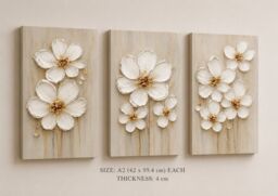 "Mafett Set of 3 Neutral Magnolia Floral Canvas Wall Art Print in Beige - Size: W18"" x H24""" - thumbnail 3