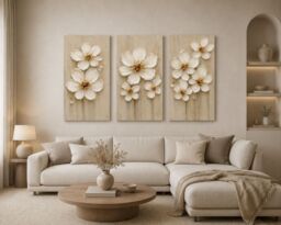 "Mafett Set of 3 Neutral Magnolia Floral Canvas Wall Art Print in Beige - Size: W18"" x H24""" - thumbnail 2