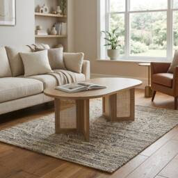 CALICOSY Oval Coffee Table With Rattan Legs, 120 Cm Long - TALIA in Light Brown - thumbnail 2
