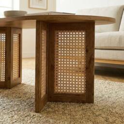 CALICOSY Oval Coffee Table With Rattan Legs, 120 Cm Long - TALIA in Light Brown - thumbnail 3