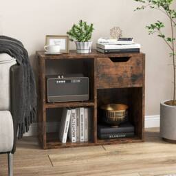 Gymax 3-Cube Bookcase With Drawer 2-tier Wooden Storage Shelf Display Shelf in Brown - thumbnail 5