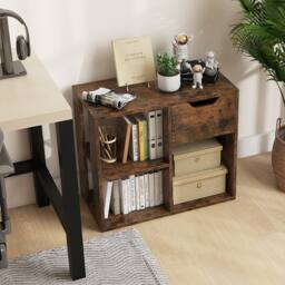 Gymax 3-Cube Bookcase With Drawer 2-tier Wooden Storage Shelf Display Shelf in Brown - thumbnail 6