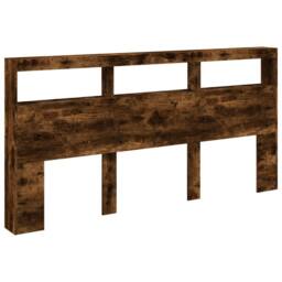 Berkfield Home Headboard Cabinet with LED Smoked Oak 200x17x102 cm in Brown - Size: 200 x 17 x 102 cm - thumbnail 3