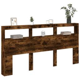 Berkfield Home Headboard Cabinet with LED Smoked Oak 200x17x102 cm in Brown - Size: 200 x 17 x 102 cm - thumbnail 5