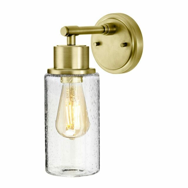 Loops IP44 Wall Light Face Up or Down Bubble Glass Shade Brushed Brass LED E27 60W in Clear