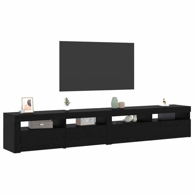 Berkfield Home TV Cabinets 2 pcs with LED Lights Black Oak Engineered Wood - image 1