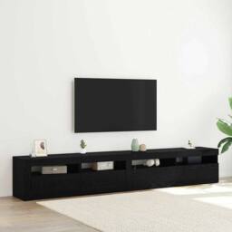 Berkfield Home TV Cabinets 2 pcs with LED Lights Black Oak Engineered Wood - thumbnail 2