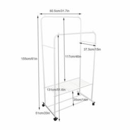Kelvenix Metal Wheeled Rolling Clothes Rail in White - thumbnail 2