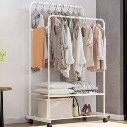 Kelvenix Metal Wheeled Rolling Clothes Rail in White - thumbnail 4