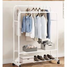 Kelvenix Metal Wheeled Rolling Clothes Rail in White - thumbnail 1